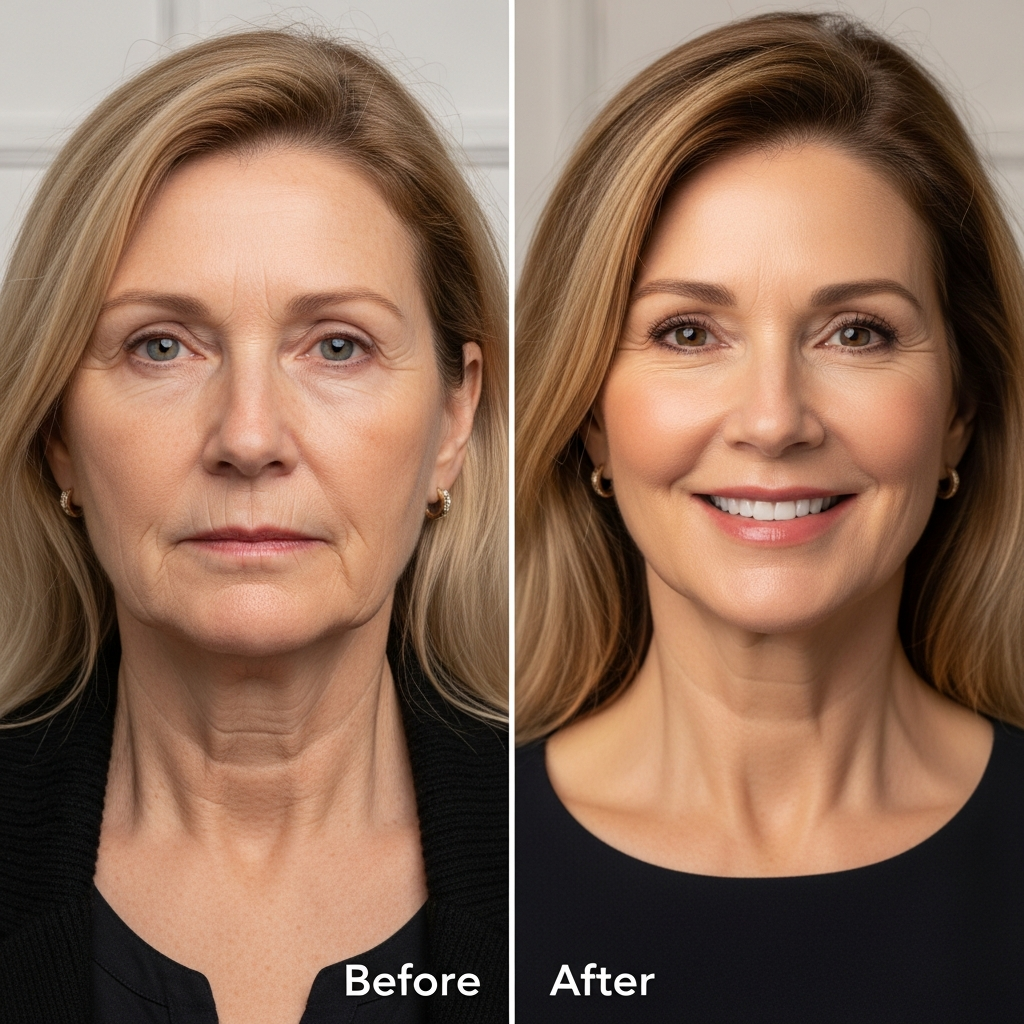 Before and after facelift comparison.