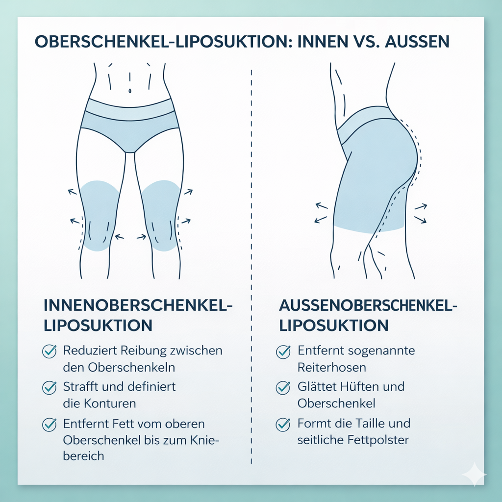 Innenseite vs. Außenseite der Oberschenkel-Liposuktion