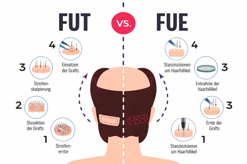 Saphir FUE-Haartransplantation vs. FUT-Haartransplantation